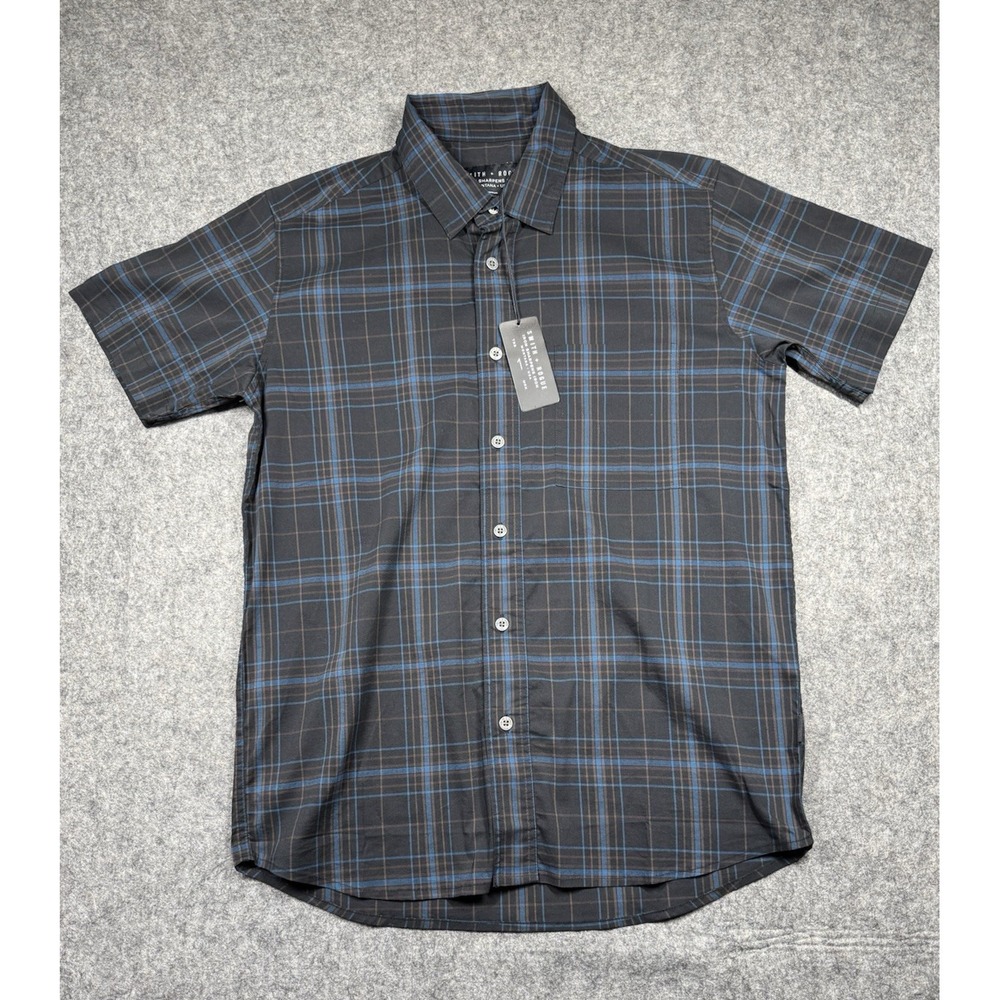 Smith + Rogue Short Sleeve 3S Button‎ Up Shirt Men's Small Black/Blue Plaid USA
